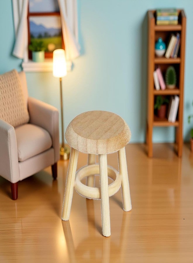 Kryoflare Miniature Wooden Stool, 1:12 Scale Furniture, DIY Living Room Accessories, Wooden Color Dollhouse Living Room, Dollhouse Accessories - Image 4